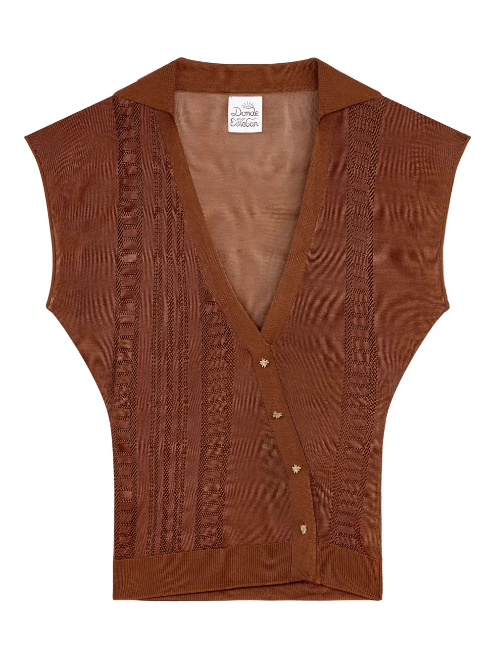 Shop Donde Esteban Guayabera Semi-sheer Top In Brown
