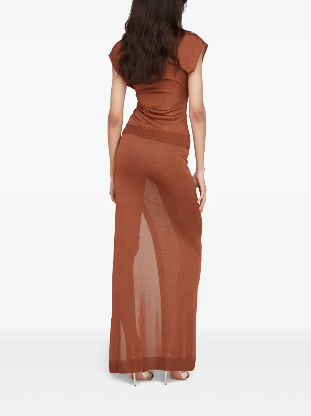Shop Donde Esteban Guayabera Semi-sheer Top In Brown
