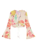 Donde Esteban Flores cropped blouse - Neutrals