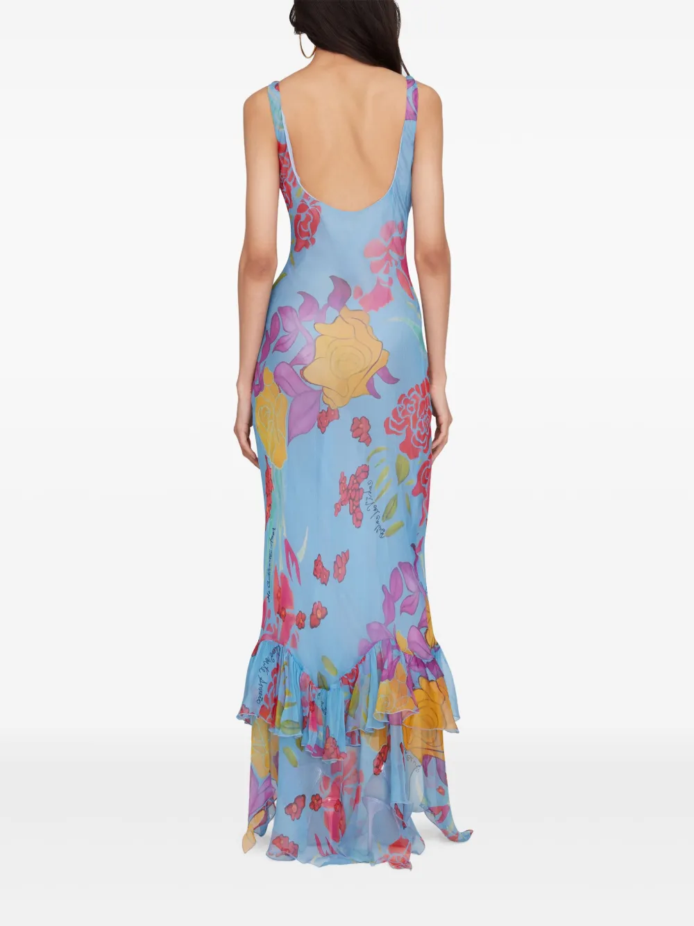 Donde Esteban Flores chiffon maxi-jurk Blauw