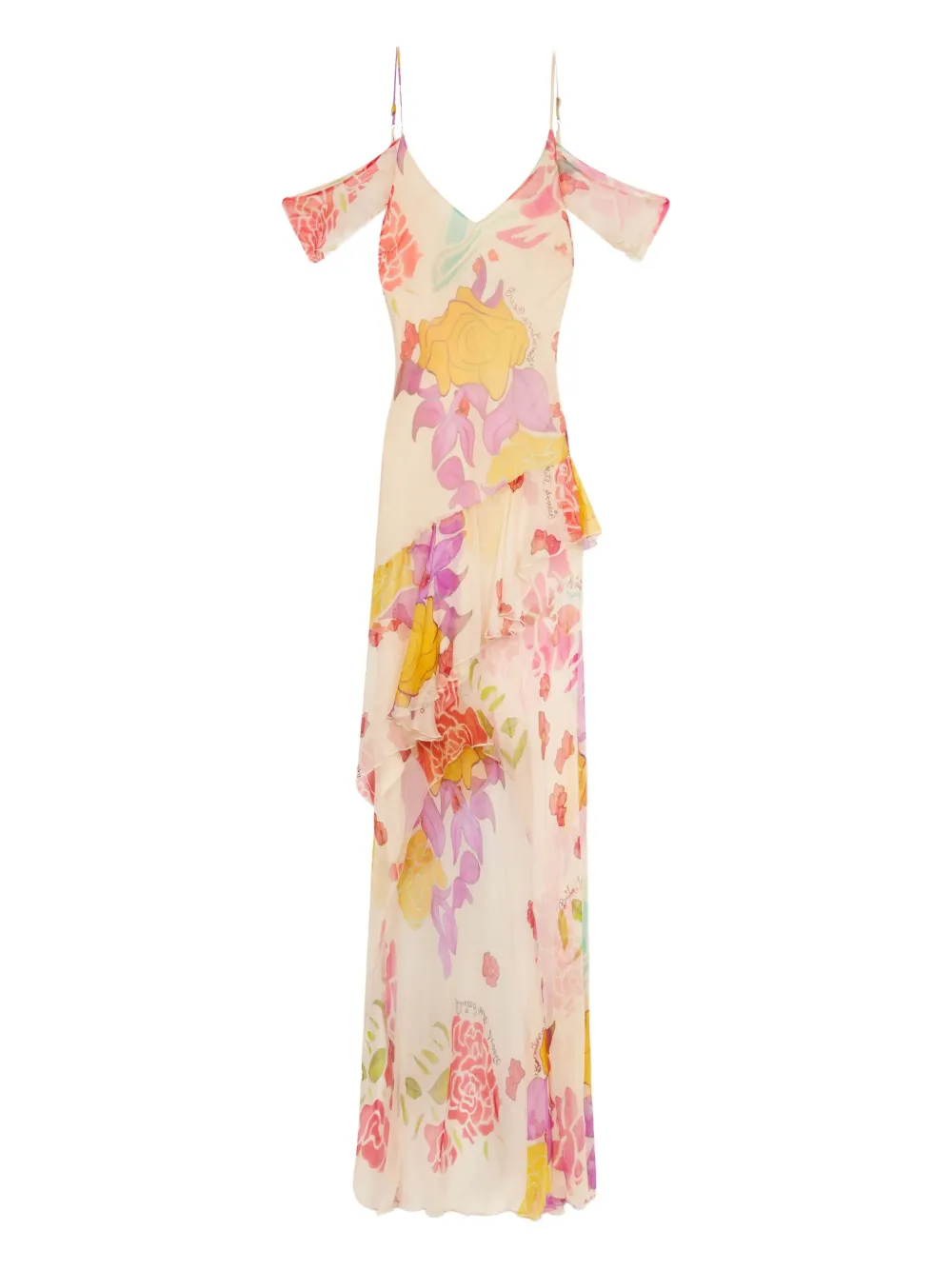 Donde Esteban robe longue Flores en chiffon | tons neutres | Image 1
