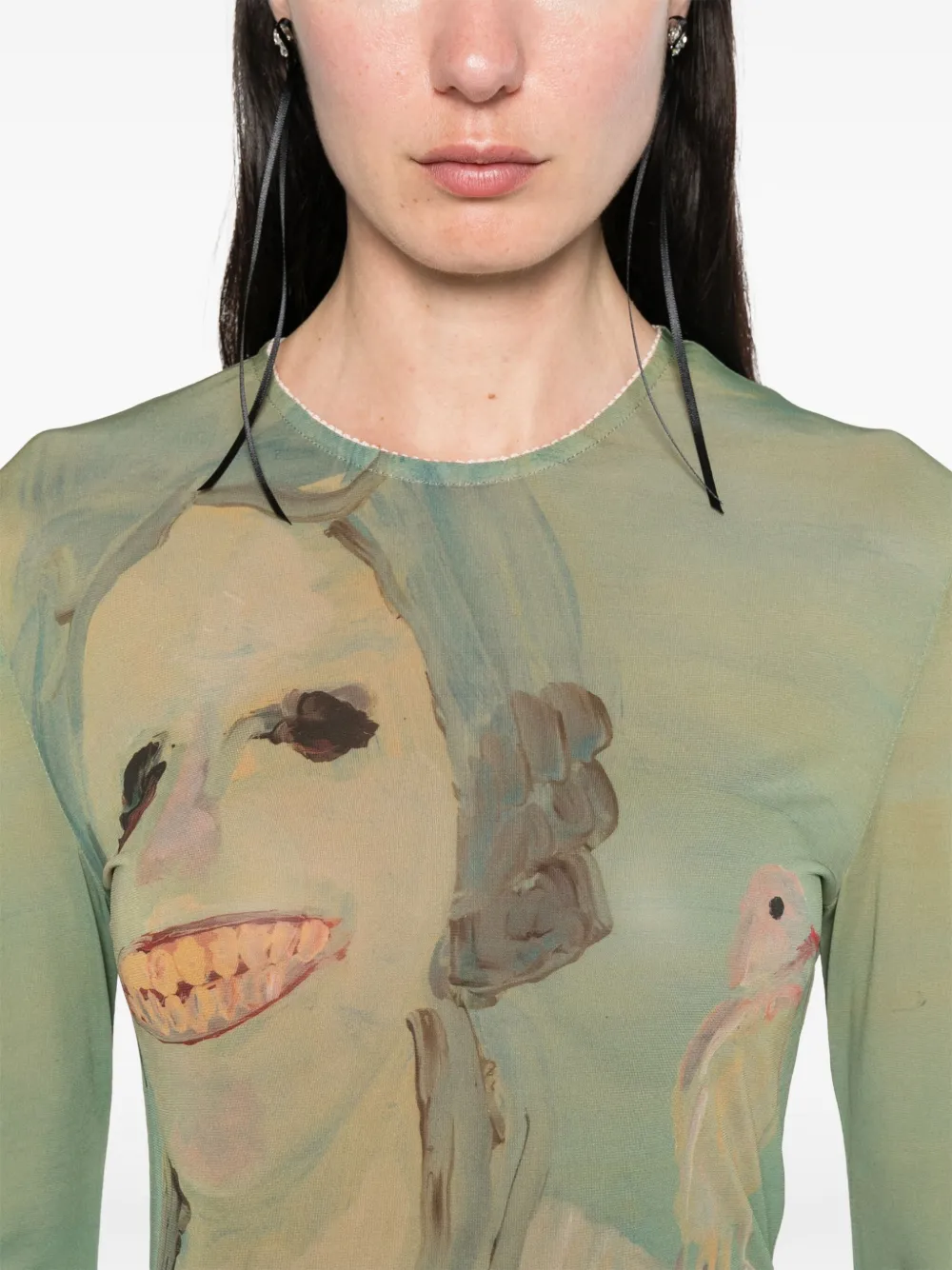 Simone Rocha Genieve Figgis Print Fitted Ballet Mesh Top In 绿色