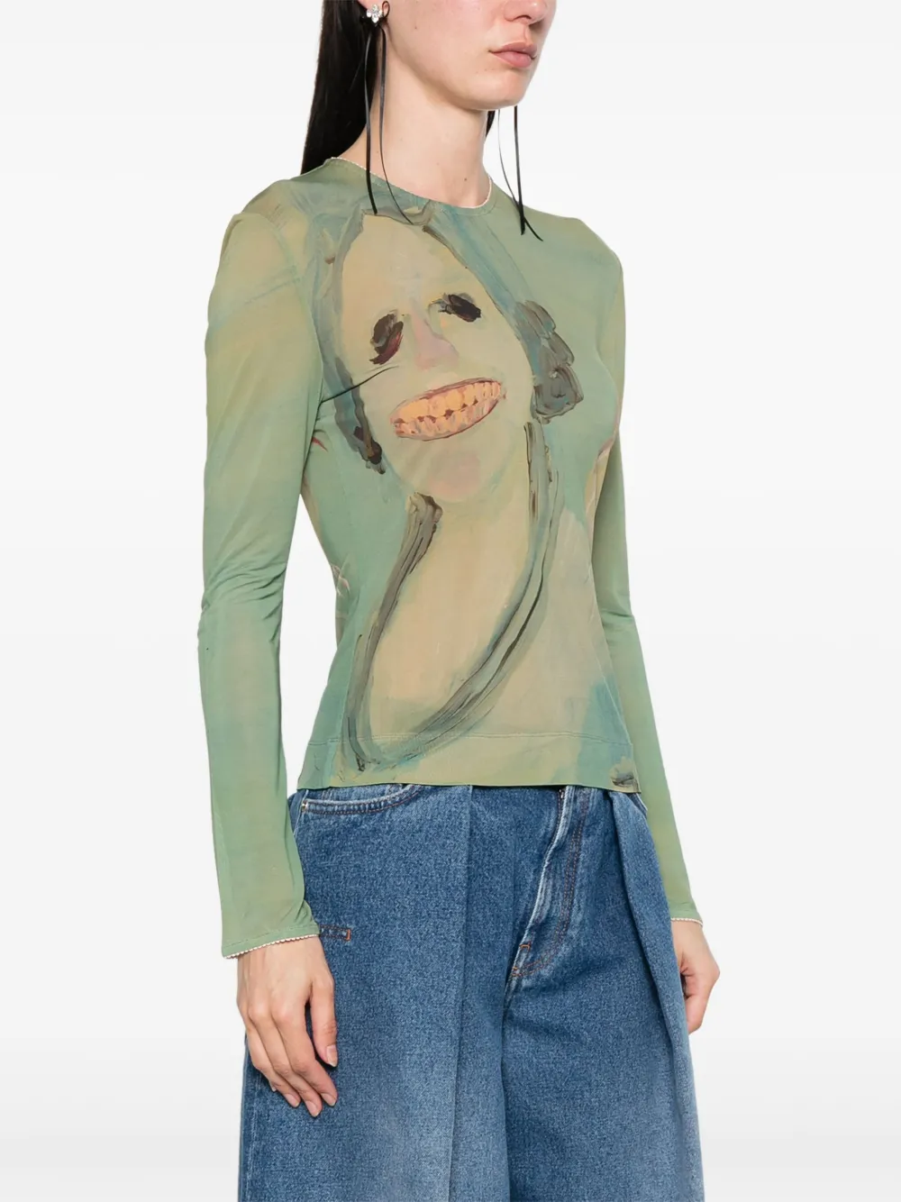 Simone Rocha Genieve Figgis Print Fitted Ballet Mesh Top In 绿色