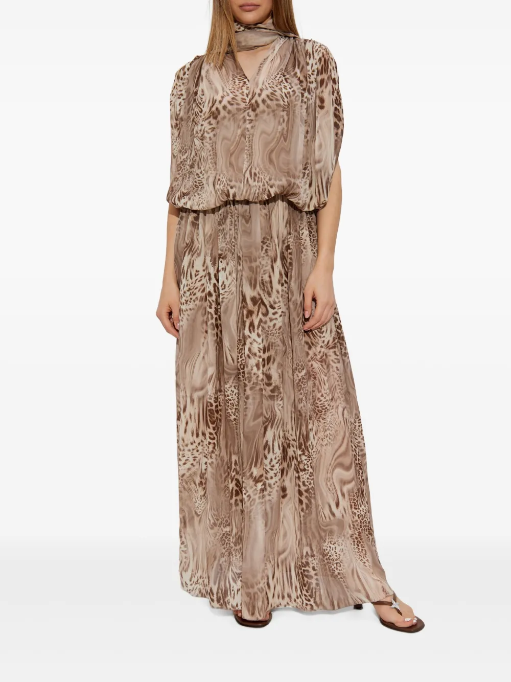 Blumarine Chiffon jurk met print Bruin