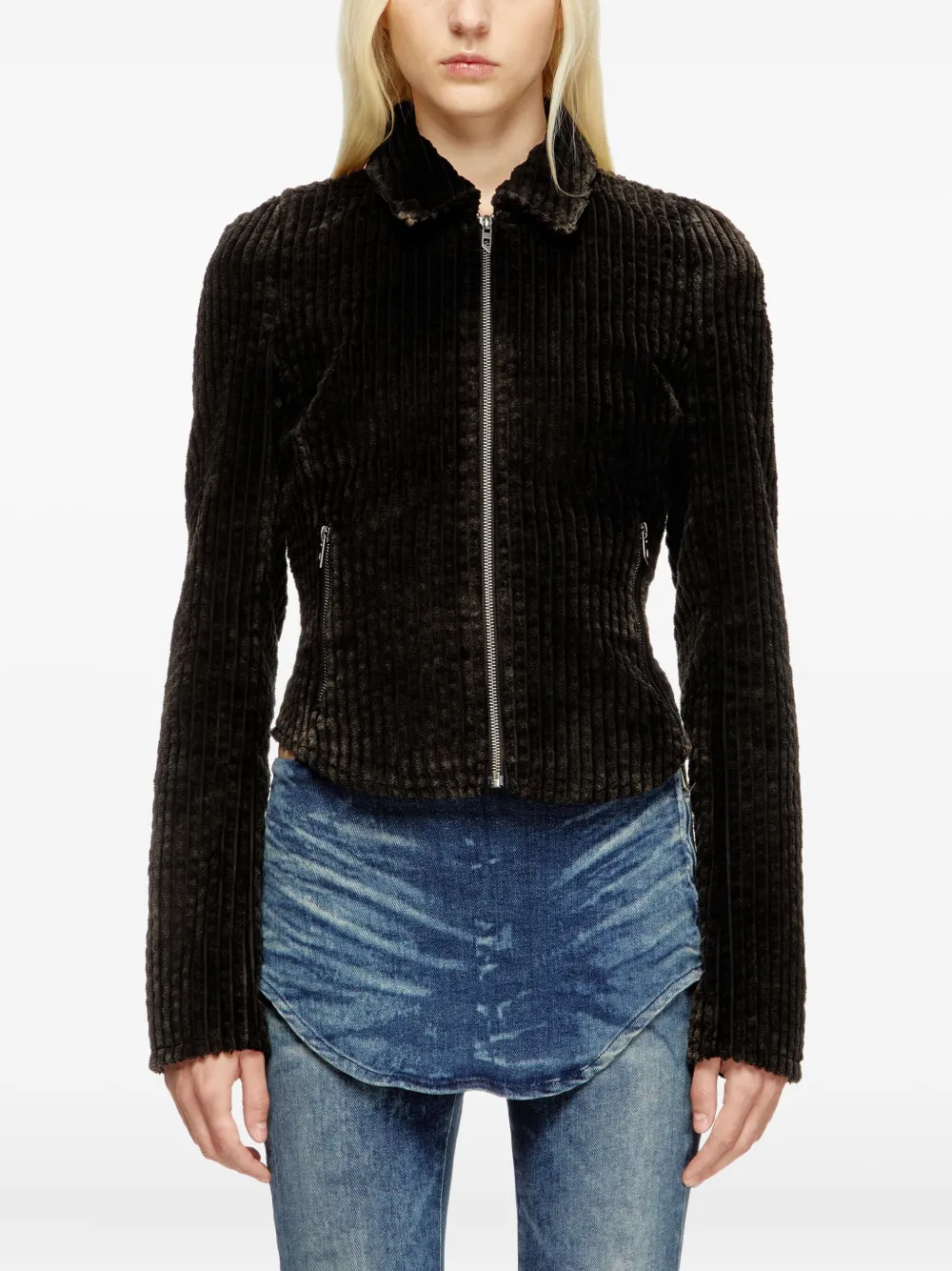 Diesel G-ENEA ribfluwelen jack met rits Zwart