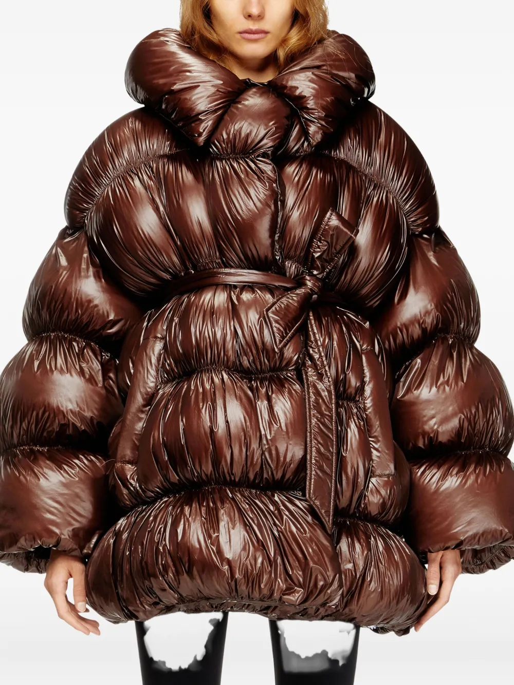 Diesel W-inona Padded Coat In Brown