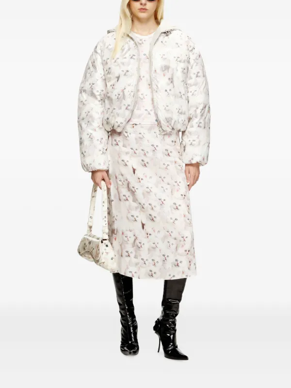 Diesel kitten-print Hooded Puffer Jacket | White | FARFETCH