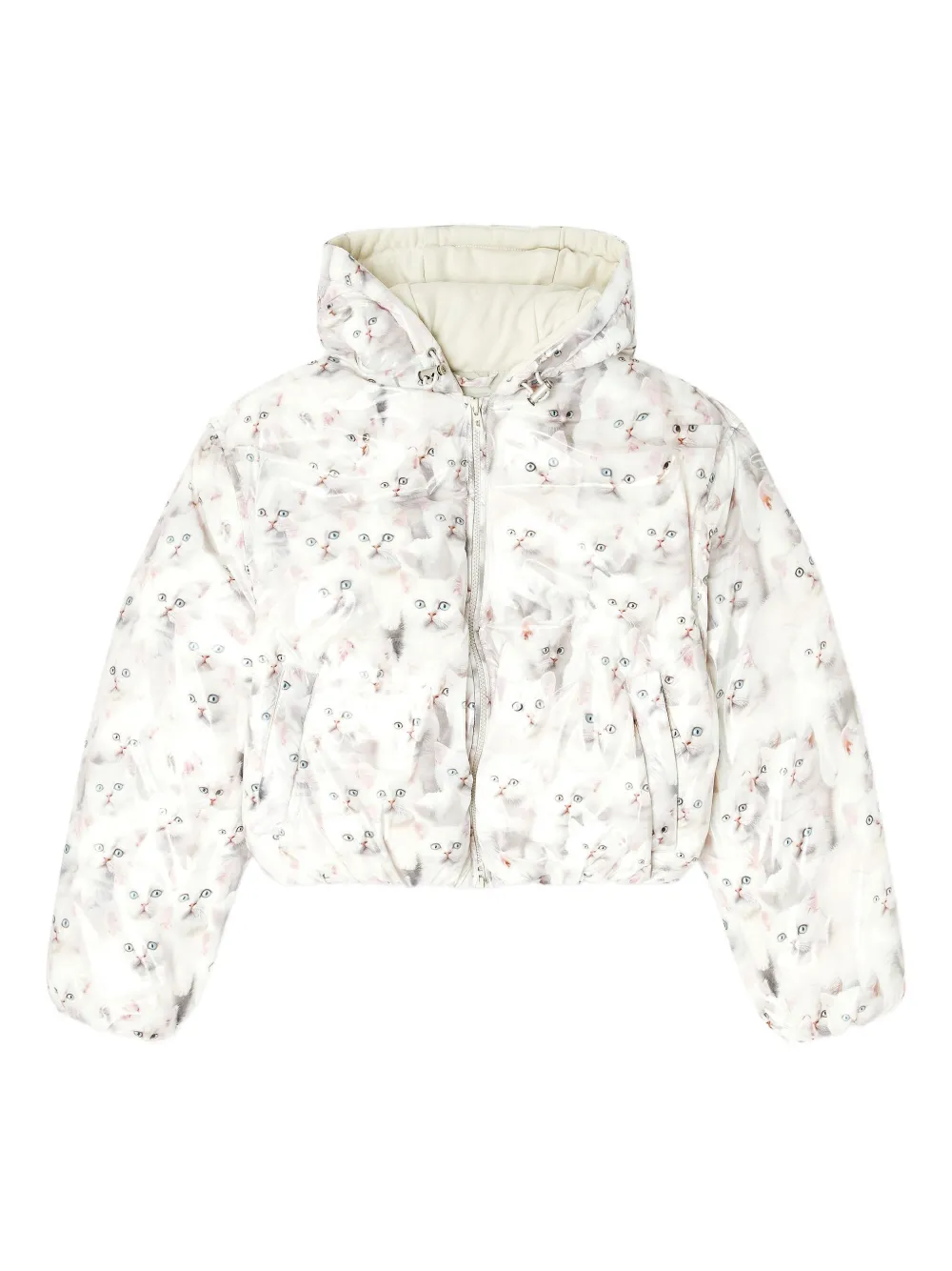 Diesel Donsjack met kittenprint en capuchon Wit