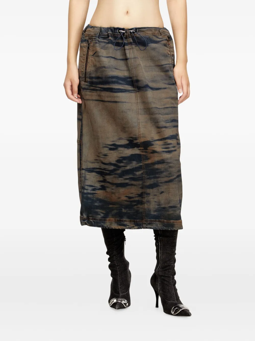 Diesel O-mirtow-den Drawstring Tie-dye Skirt In Brown