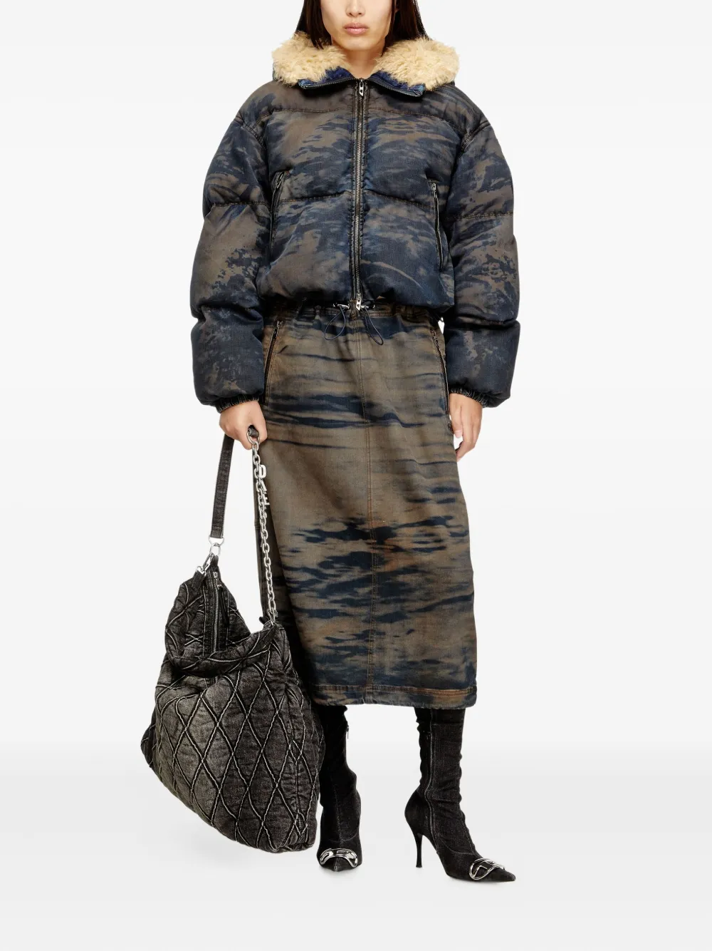 Diesel O-Mirtow-Den drawstring tie-dye skirt - Zwart