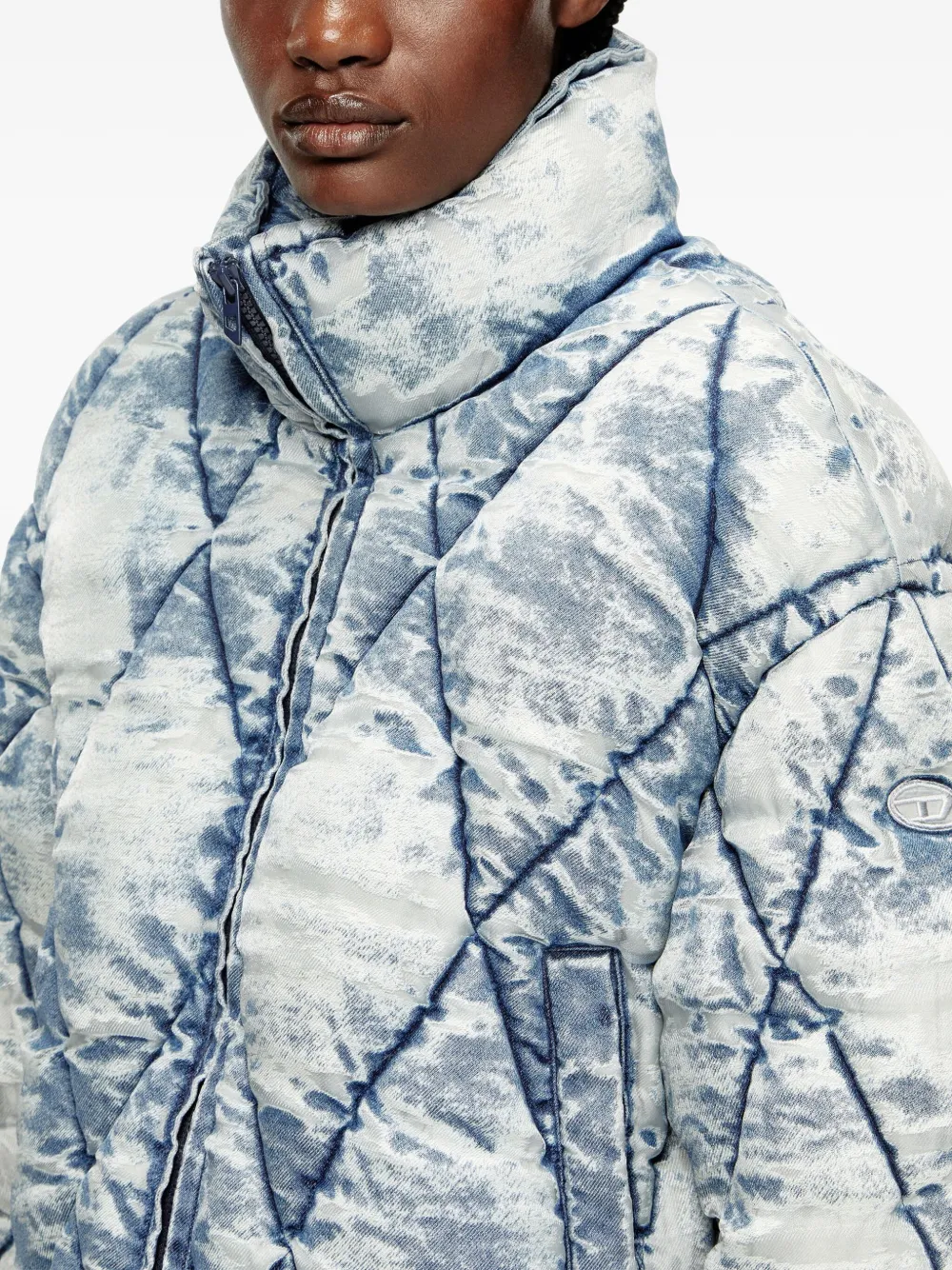 Diesel Gewatteerd donsjack met acid wassing Blauw