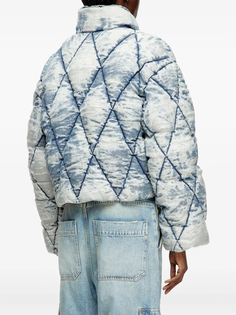 Diesel Gewatteerd donsjack met acid wassing Blauw