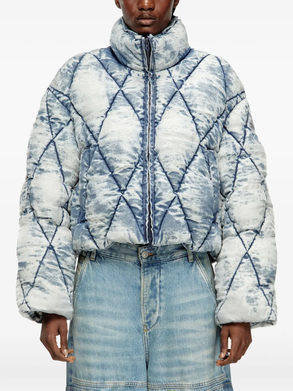 Diesel Gewatteerd donsjack met acid wassing Blauw