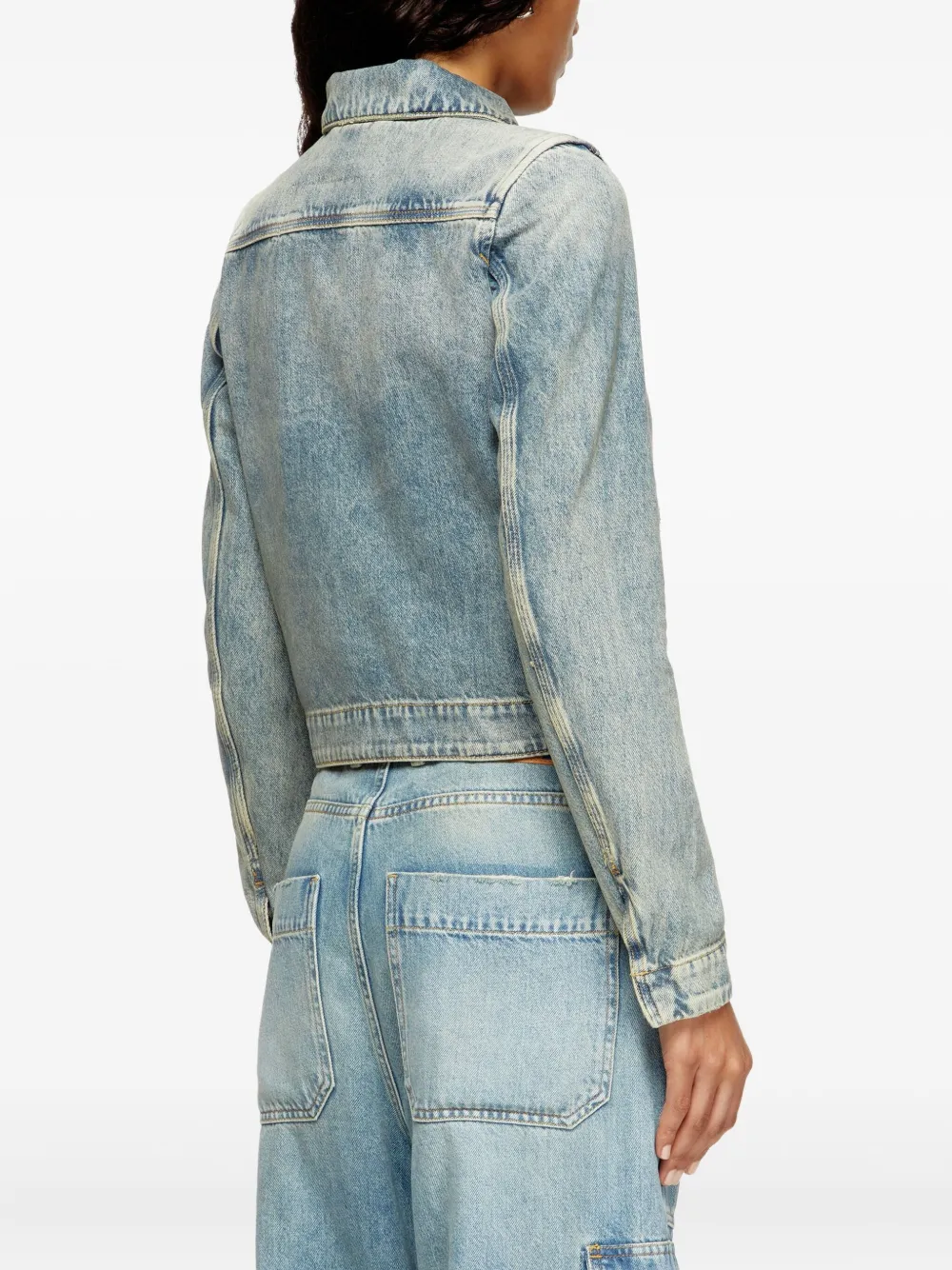 Diesel zip-fastening shoulder-detail denim jacket Blauw