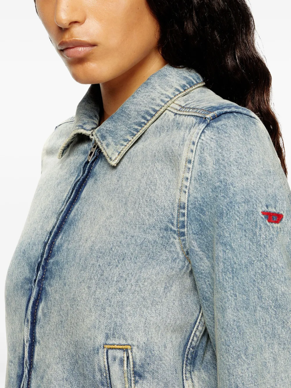 Diesel zip-fastening shoulder-detail denim jacket Blauw