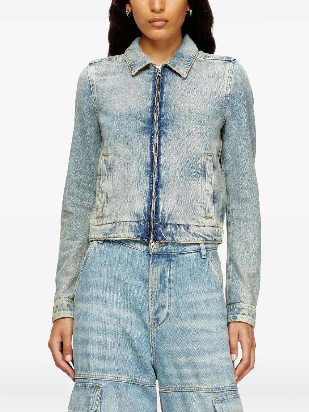 Diesel zip-fastening shoulder-detail denim jacket Blauw