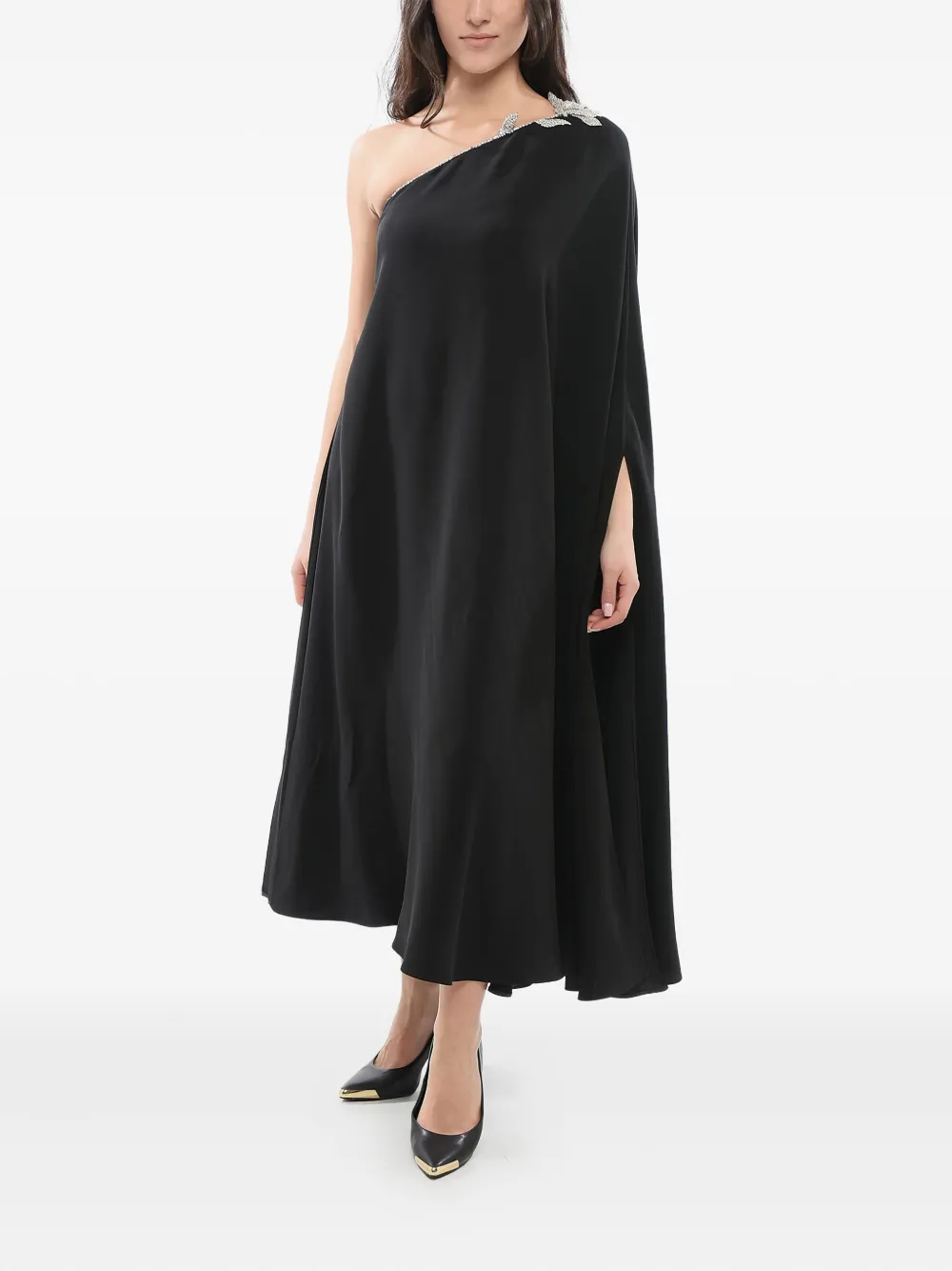 Valentino Garavani one-shoulder silk dress Zwart
