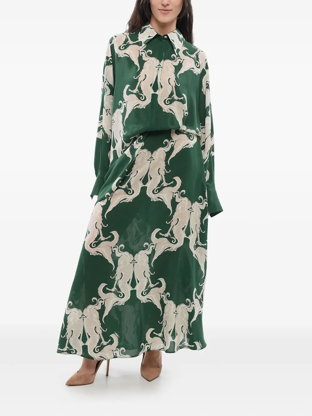 Valentino Garavani printed silk shirt dress Groen
