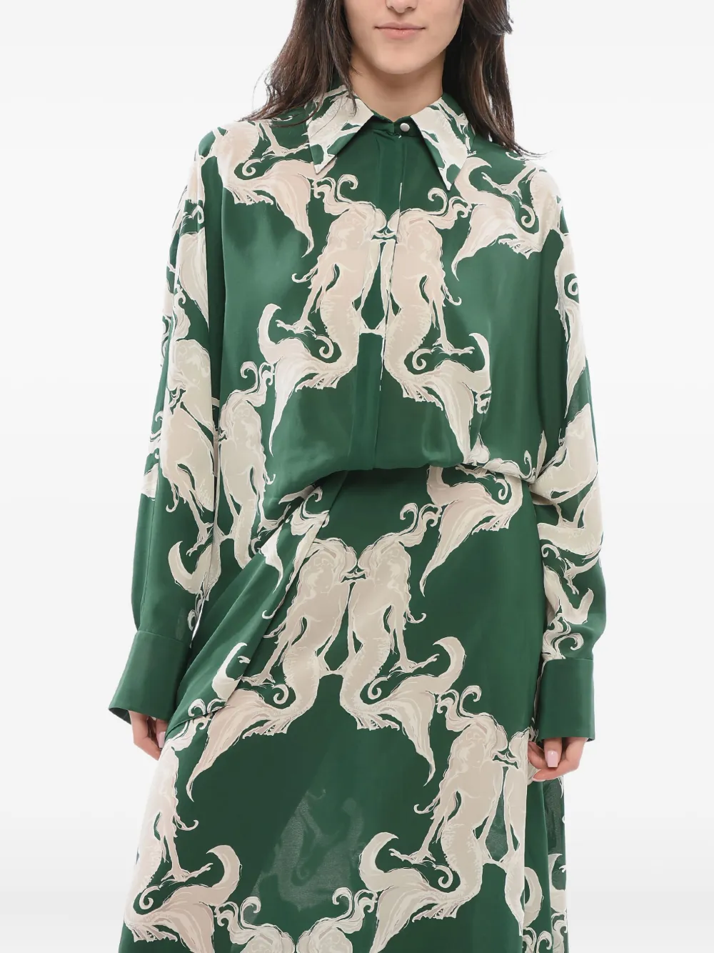 Valentino Metamorphos Siren Silk Printed Maxi Shirt Dress In Green