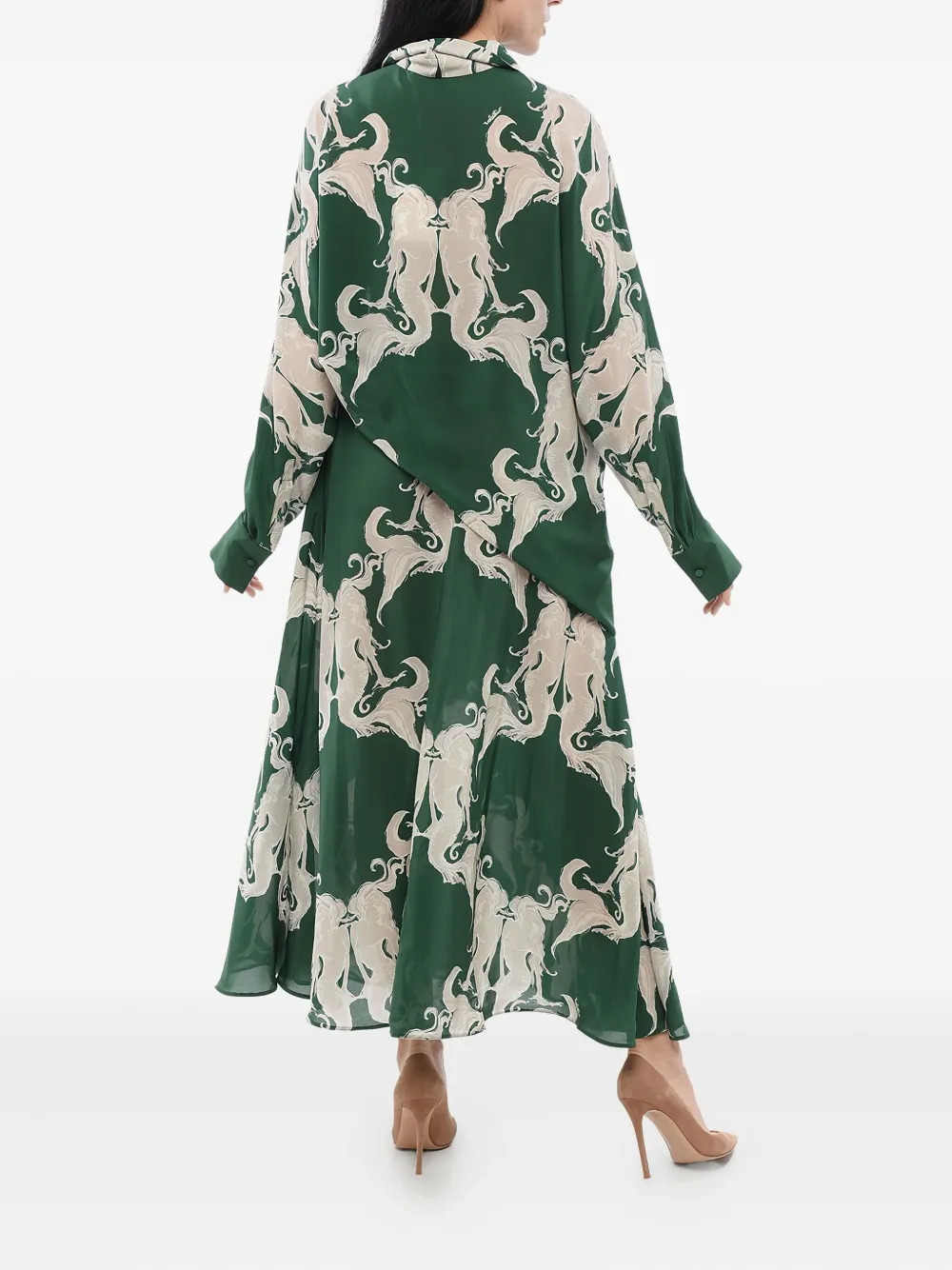 Valentino Metamorphos Siren Silk Printed Maxi Shirt Dress In Green