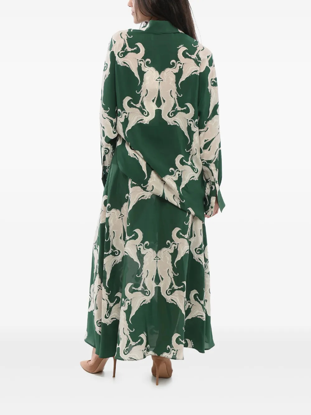 Valentino Metamorphos Siren Silk Printed Maxi Shirt Dress In Green