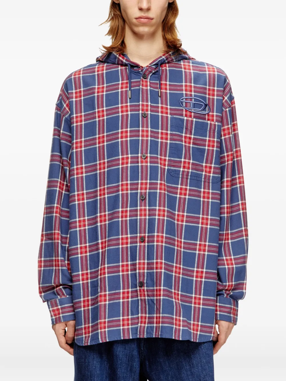 Diesel checked hooded jacket Blauw
