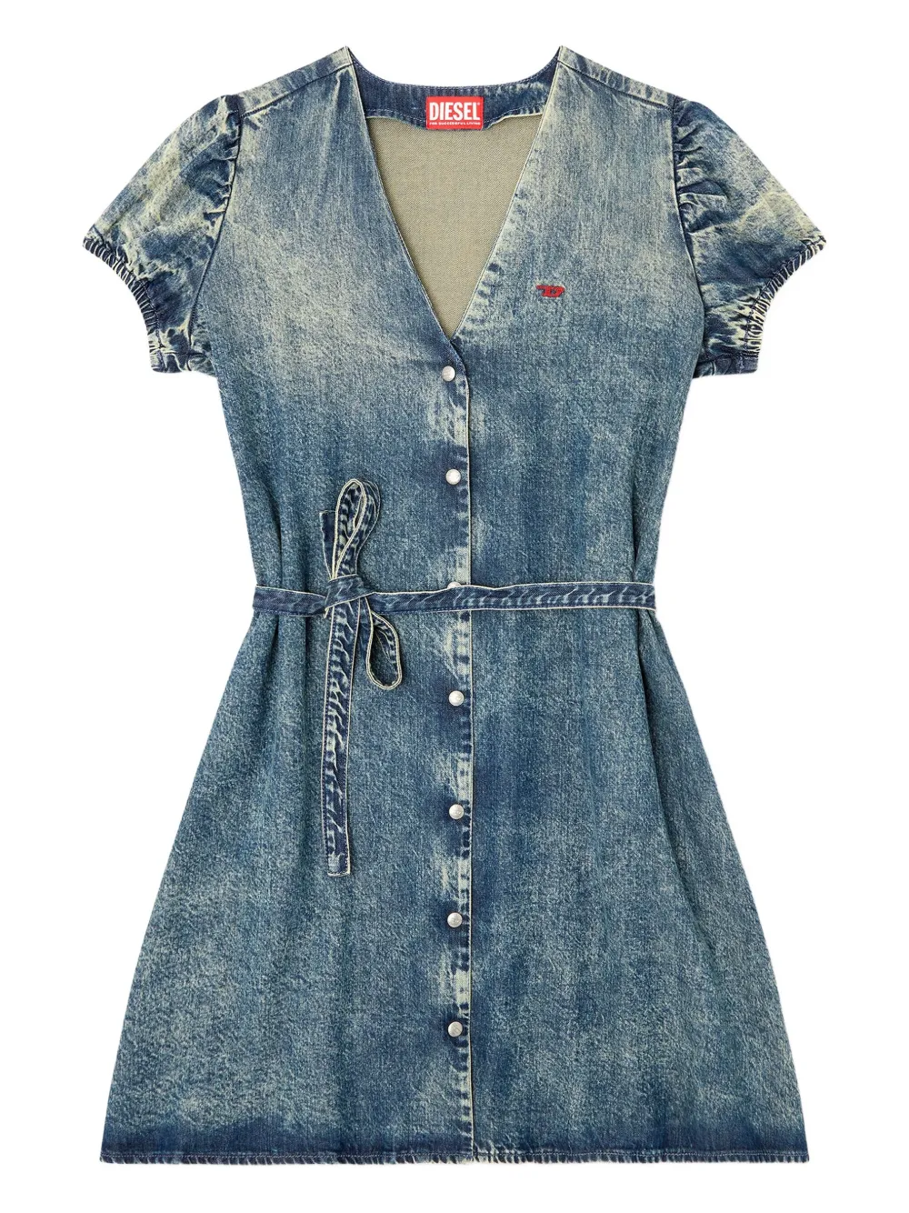 Diesel Puff-sleeves Buttoned-front Mini Day Dress In Blue