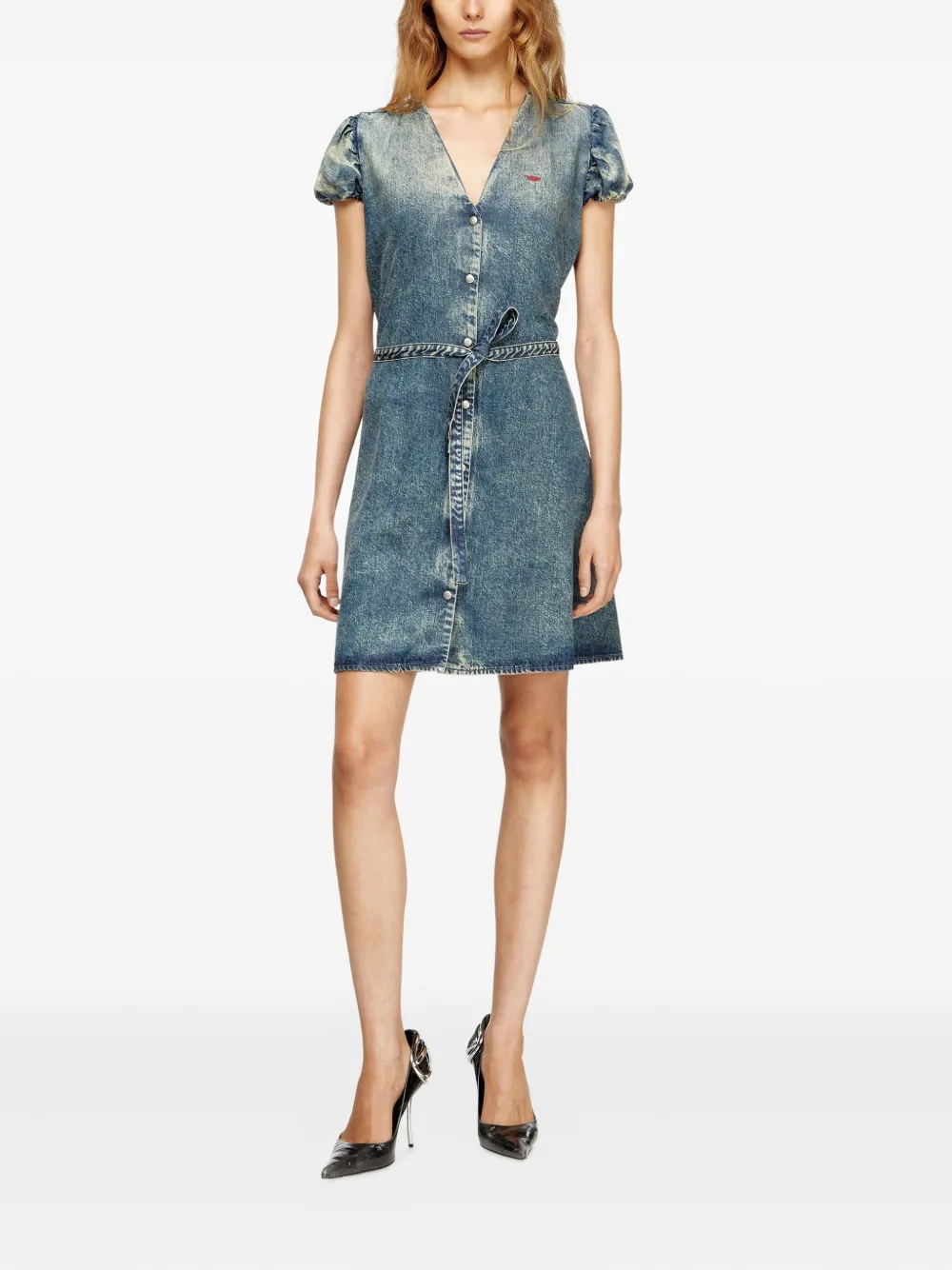 Diesel puff-sleeves buttoned-front mini day dress - Blauw