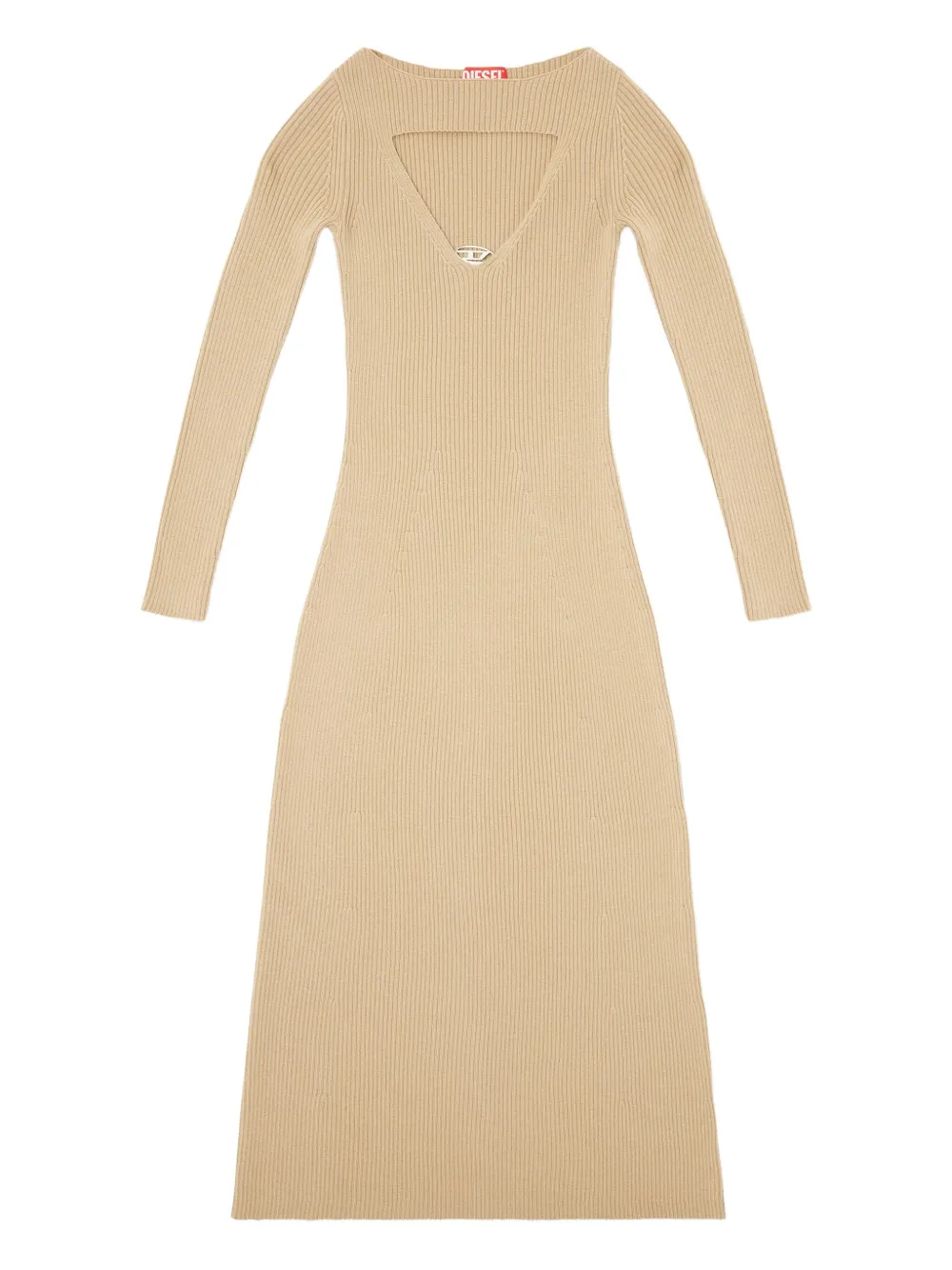 Diesel keyhole ribbed midi day dress Beige