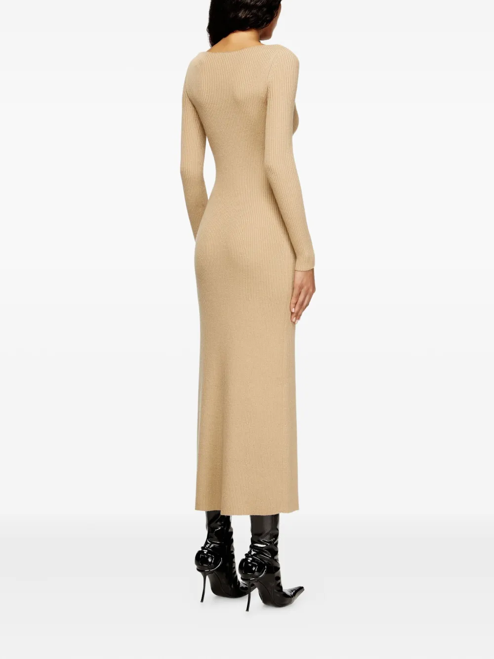 Diesel keyhole ribbed midi day dress Beige