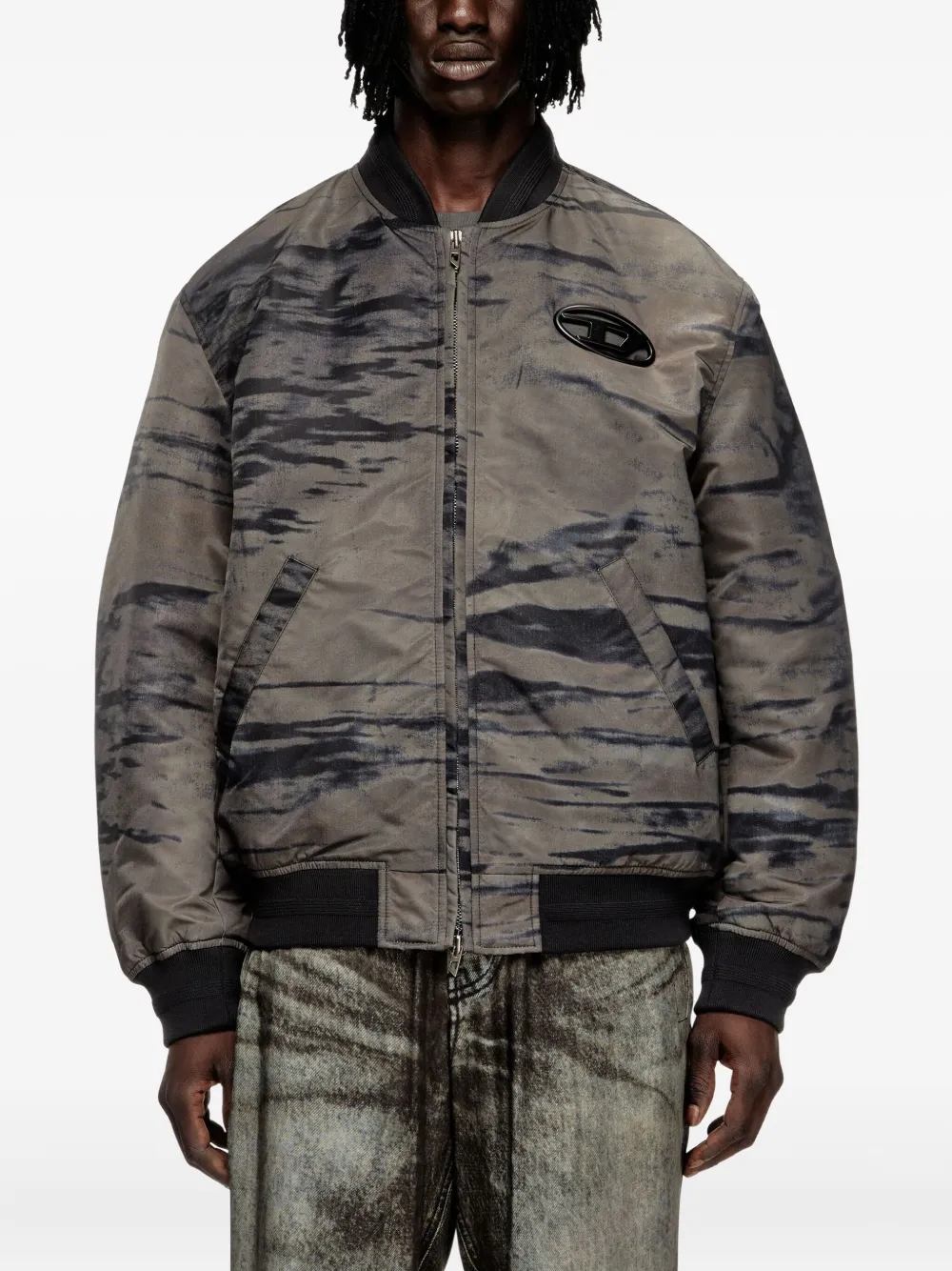 Diesel abstract-print bomber jacket Grijs