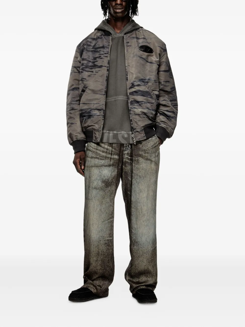 Diesel abstract-print bomber jacket Grijs