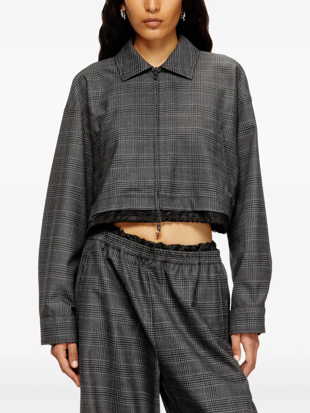 Diesel checked cropped jacket Zwart