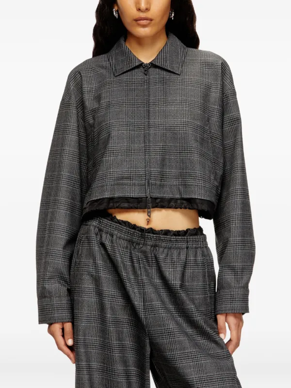DIESEL ブラック クロップドジャケット Diesel チェック クロップドジャケット | ブラック | FARFETCH JP