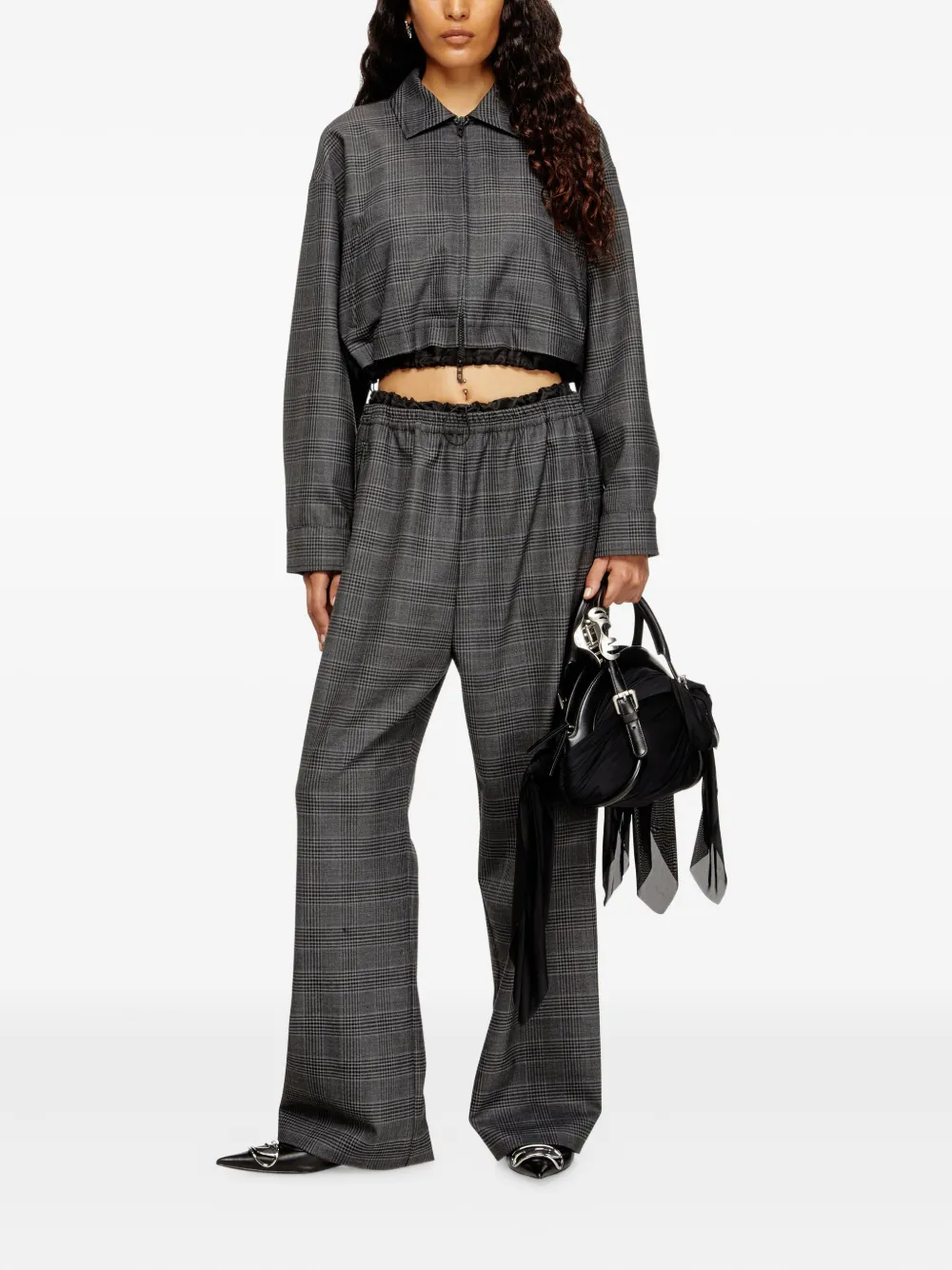 Diesel checked cropped jacket Zwart