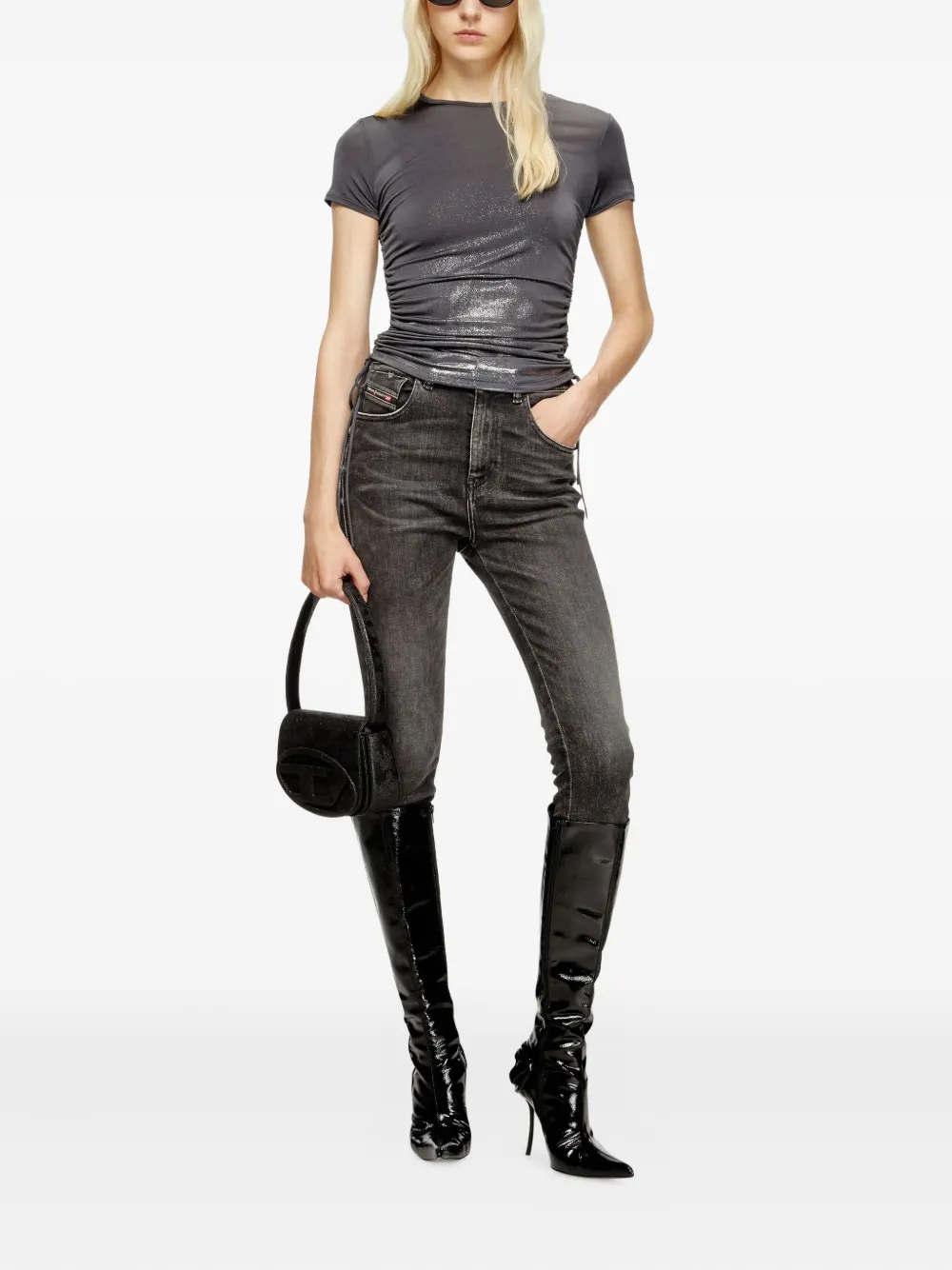 Diesel T-Rey gesmockte top met metallic detail Grijs