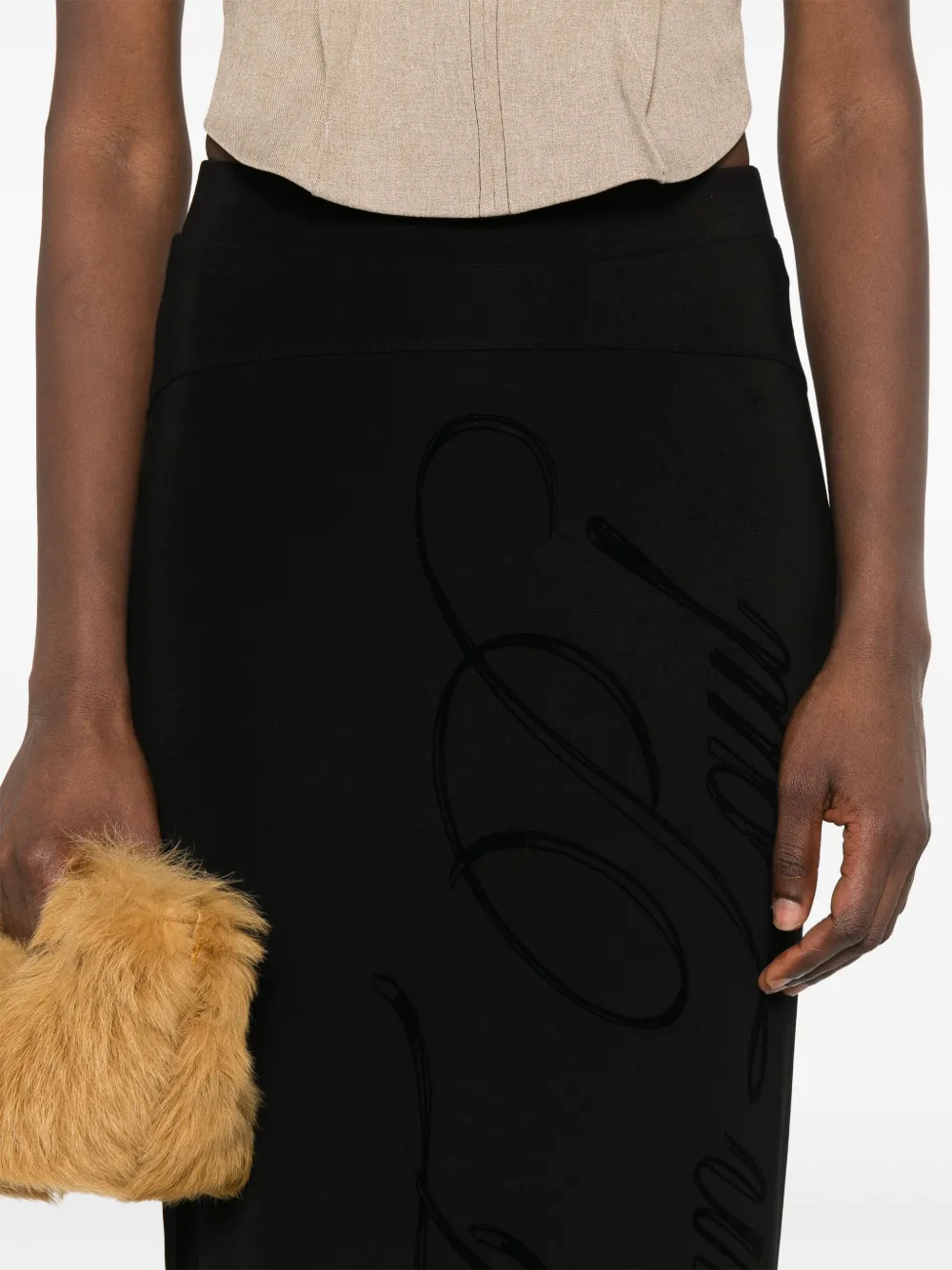 Shop Jean Paul Gaultier Flocked-logo Midi Skirt In Black