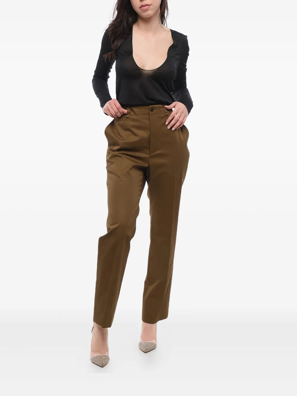 Saint Laurent Straight broek met geplooid detail - Bruin