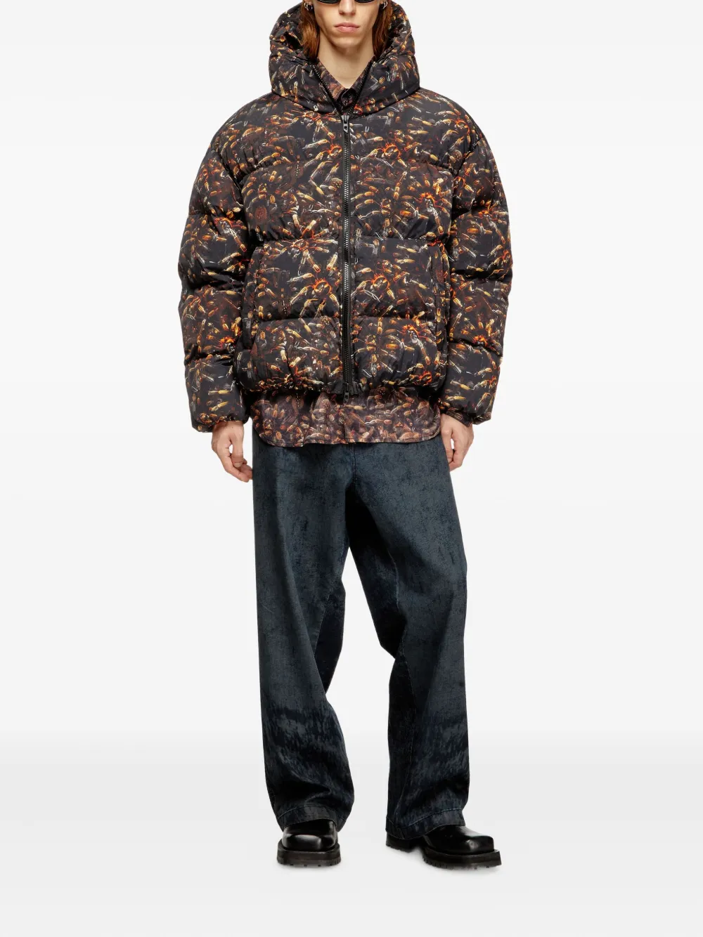 Diesel tarantulas-print hooded padded jacket 900A