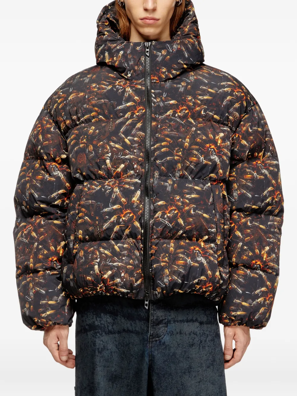 Diesel tarantulas-print hooded padded jacket 900A
