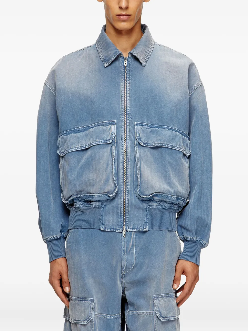 Diesel D-Kurz denim jack met rits Blauw