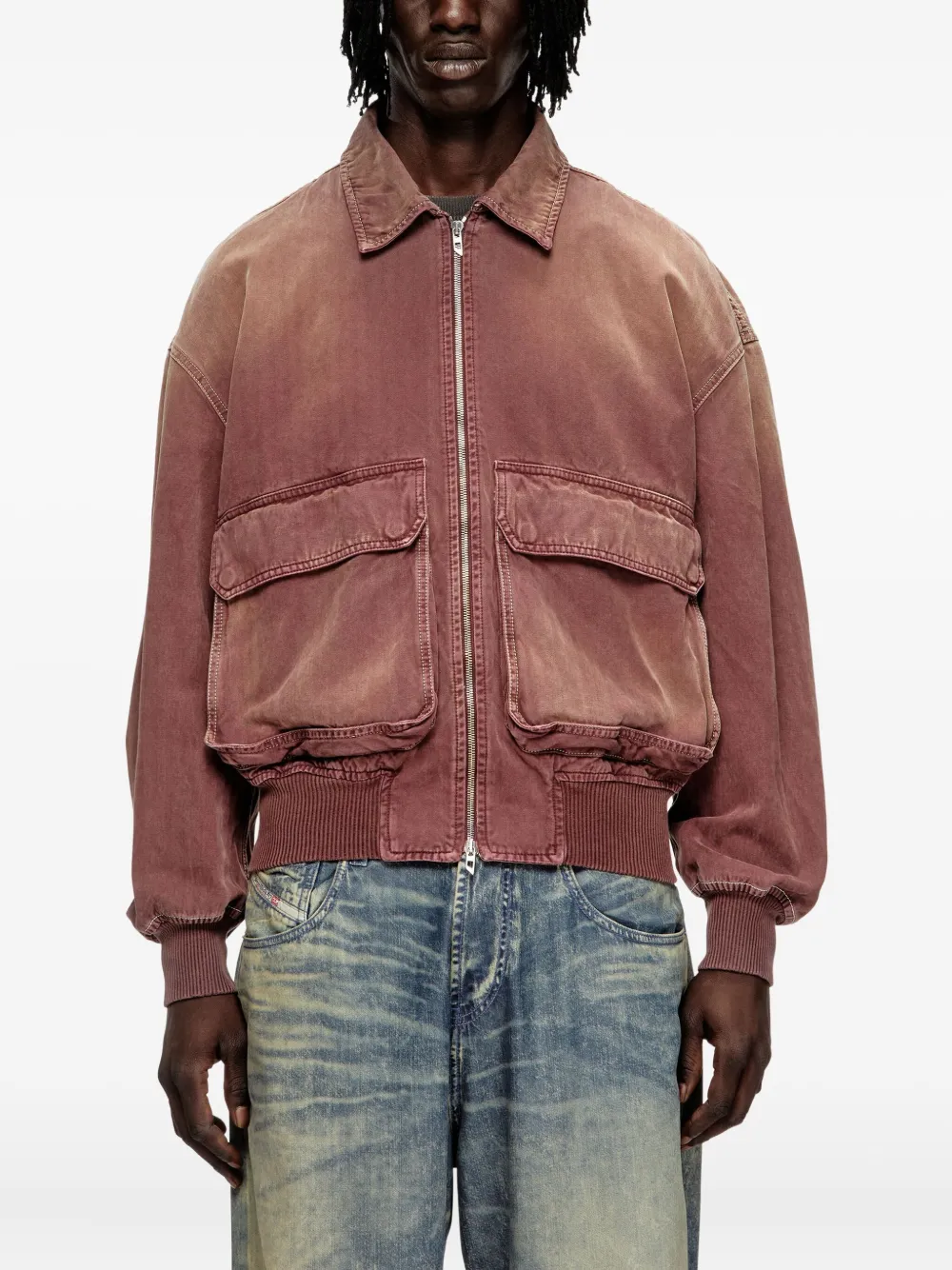 Diesel Katoenen denim jack met klepzakken Rood