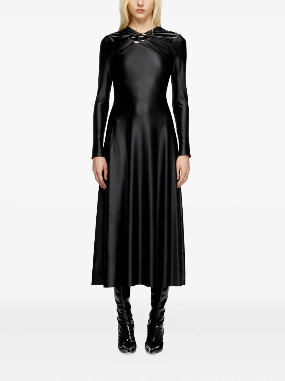 Diesel D-Iamo twist-neck long-sleeve midi dress - Zwart
