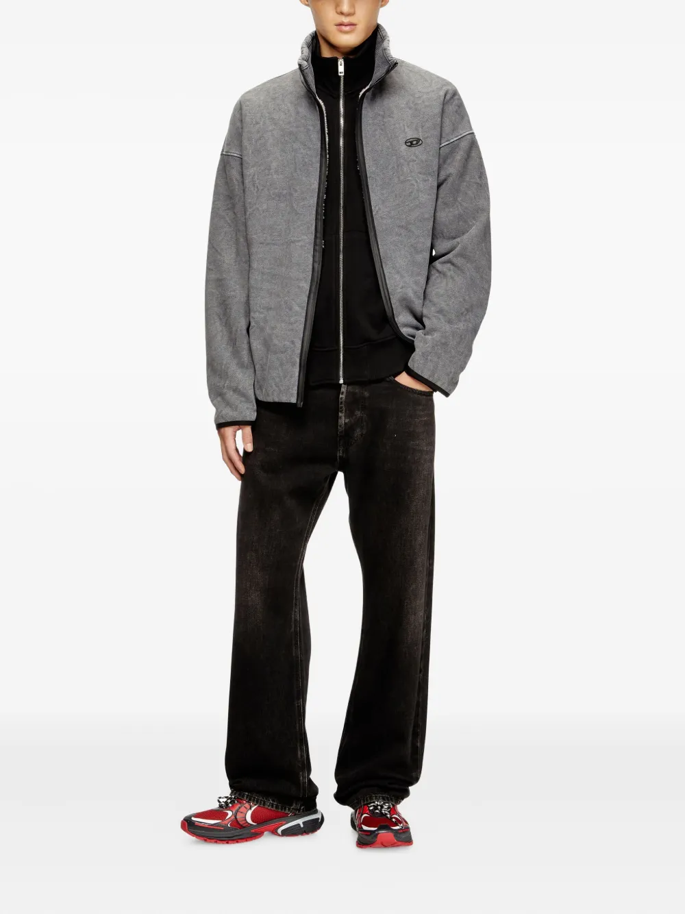 Diesel logo-detail fleece zip-up sweater - Grijs