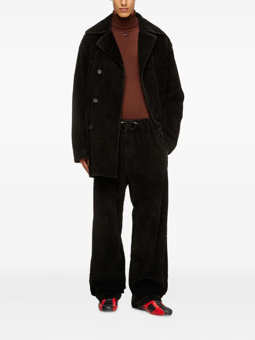 Diesel Otis Corduroy Double-breasted Coat In Brown