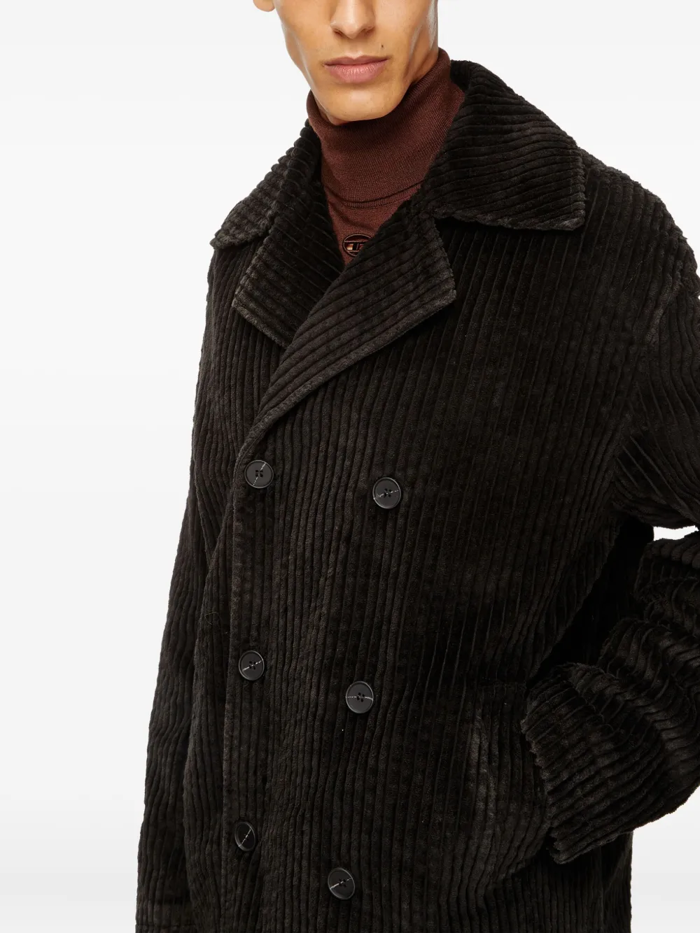 Diesel Otis Corduroy Double-breasted Coat In Brown