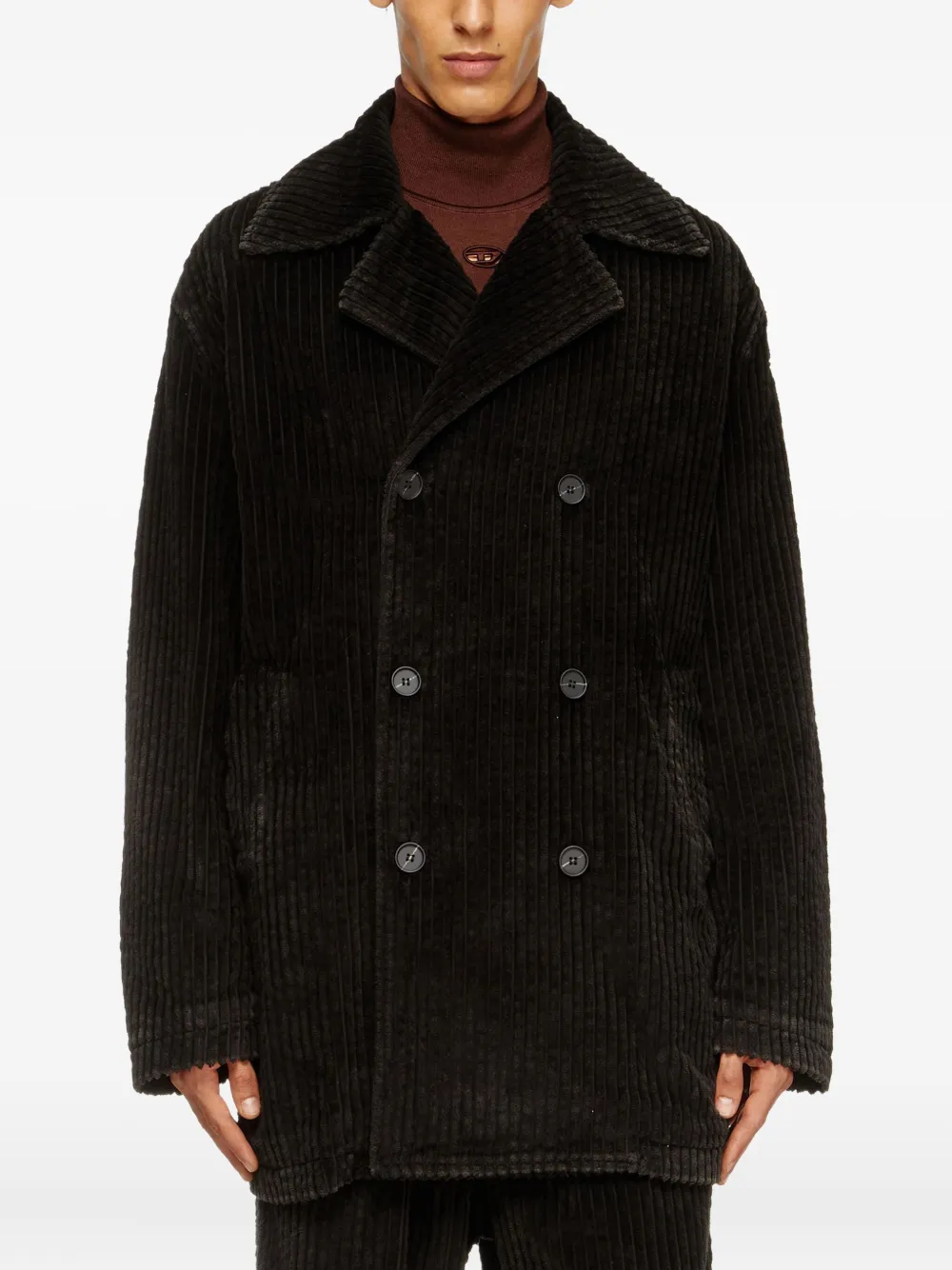 Diesel Otis Corduroy Double-breasted Coat In Brown