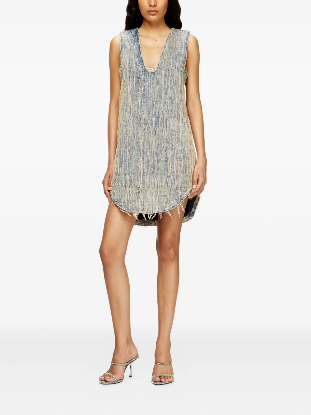 Diesel De Laris frayed V-neck asymmetric day dress Blauw