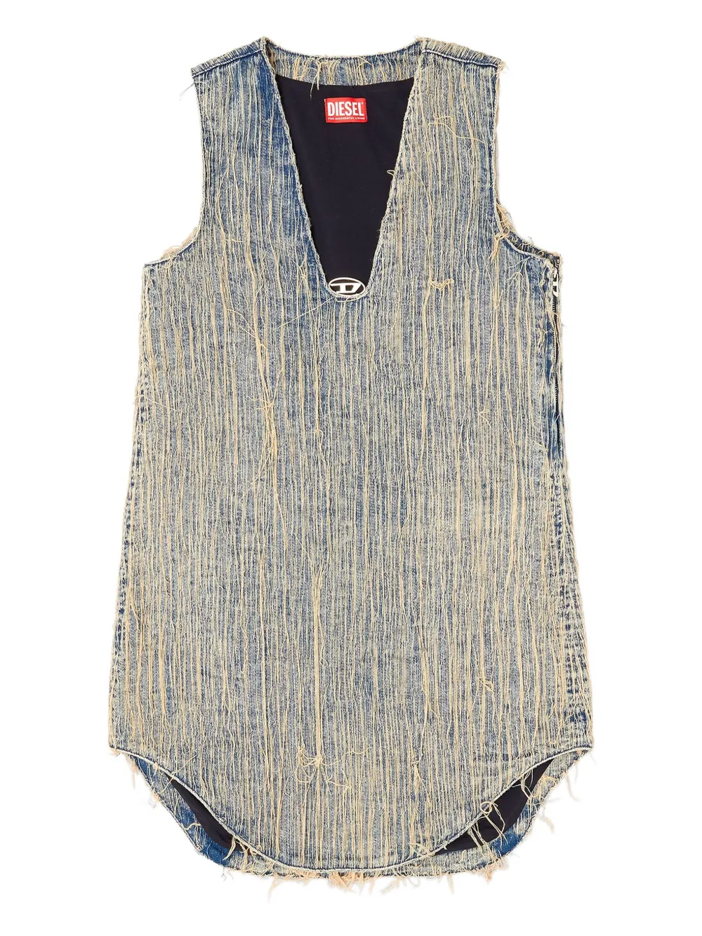 Diesel De Laris frayed V-neck asymmetric day dress Blauw