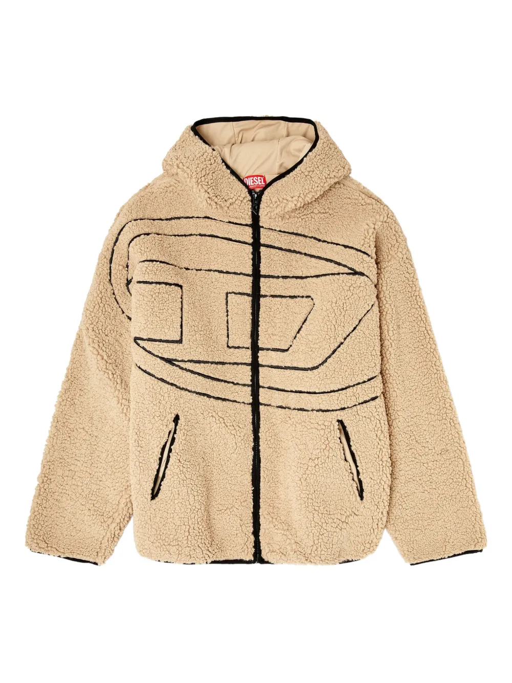 Diesel logo-detail teddy hoodie Beige